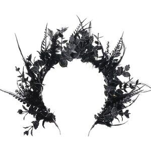 Black Flower Halo Crown - Handmade Gothic Floral Headband with Feather for Women